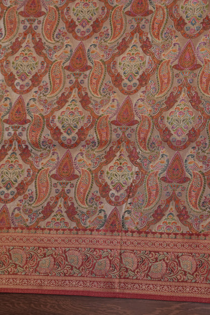 Kashmiri Pashmina Mellow Tissue Saree - Ivory & Peach