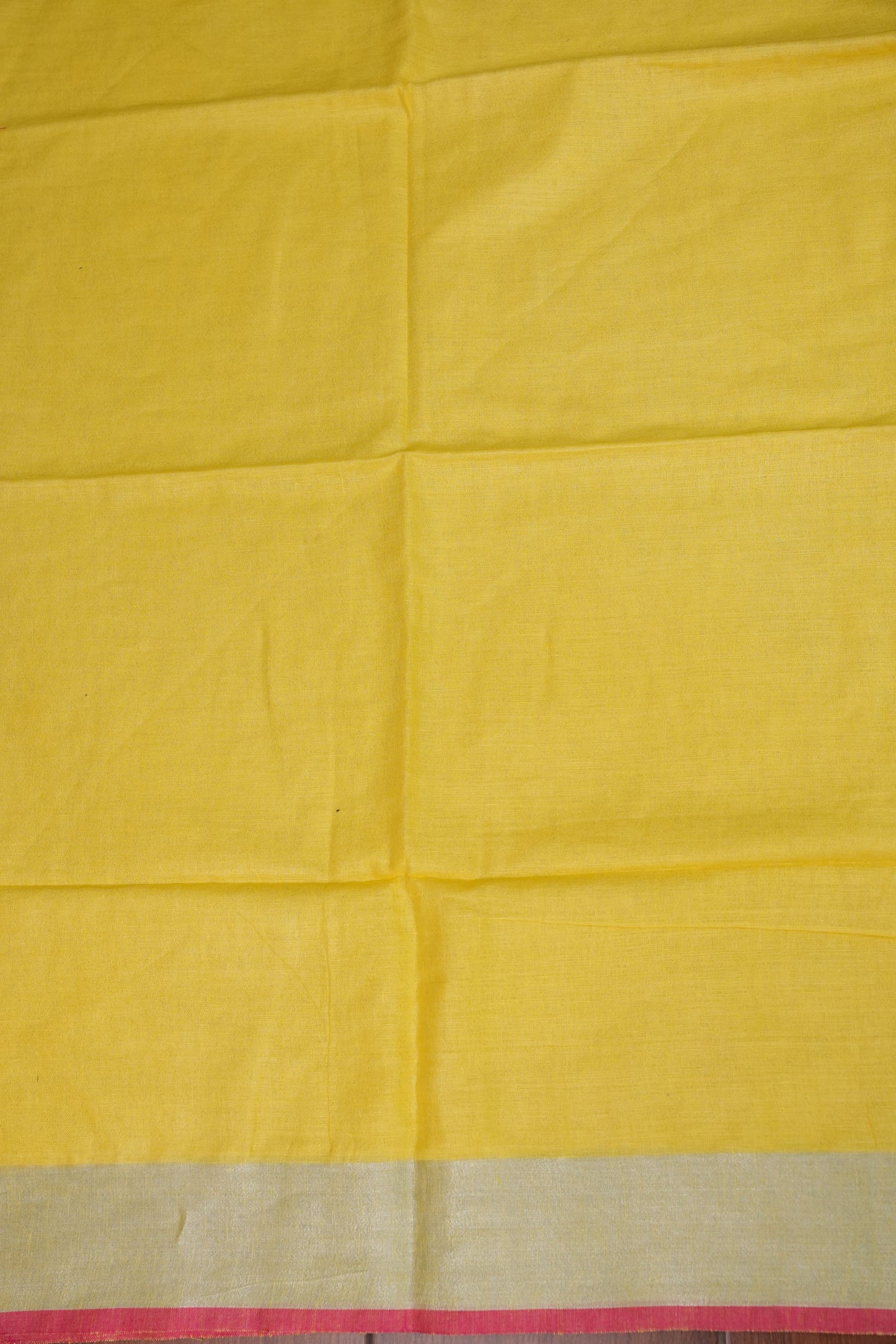 Pure Linen Saree – Sunshine Yellow with Silver Zari & Pink Accents