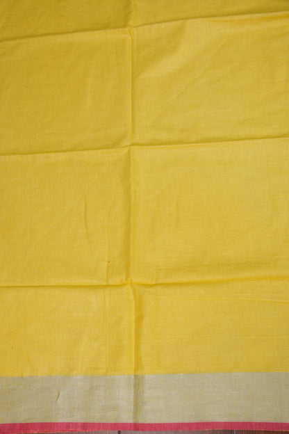 Pure Linen Saree – Sunshine Yellow with Silver Zari & Pink Accents