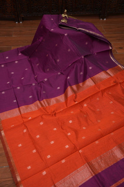 Maheshwari Silk Cotton Saree|Purple & Orange