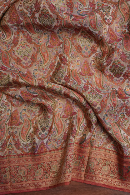 Kashmiri Pashmina Mellow Tissue Saree - Ivory & Peach