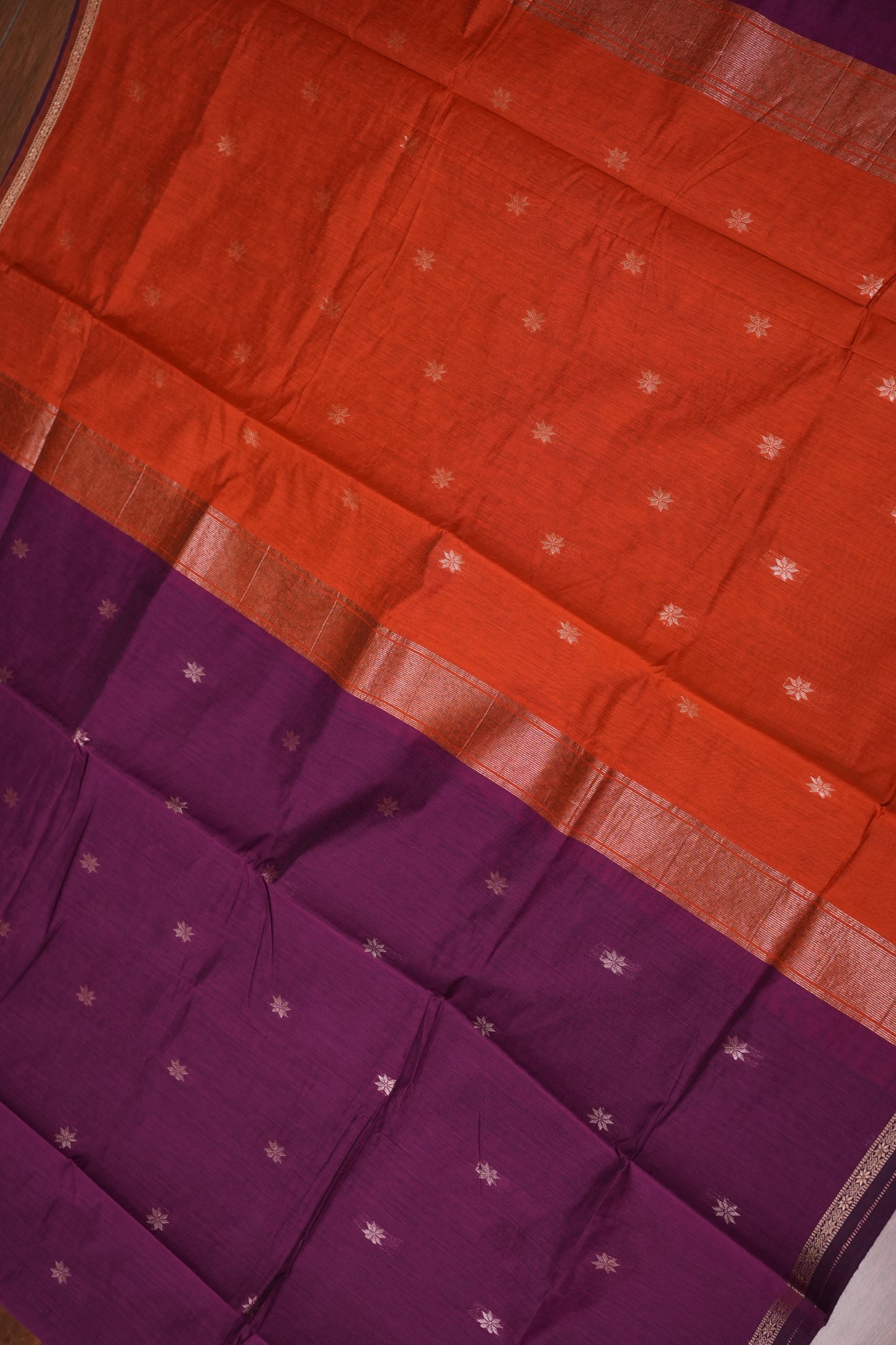 Maheshwari Silk Cotton Saree|Purple & Orange