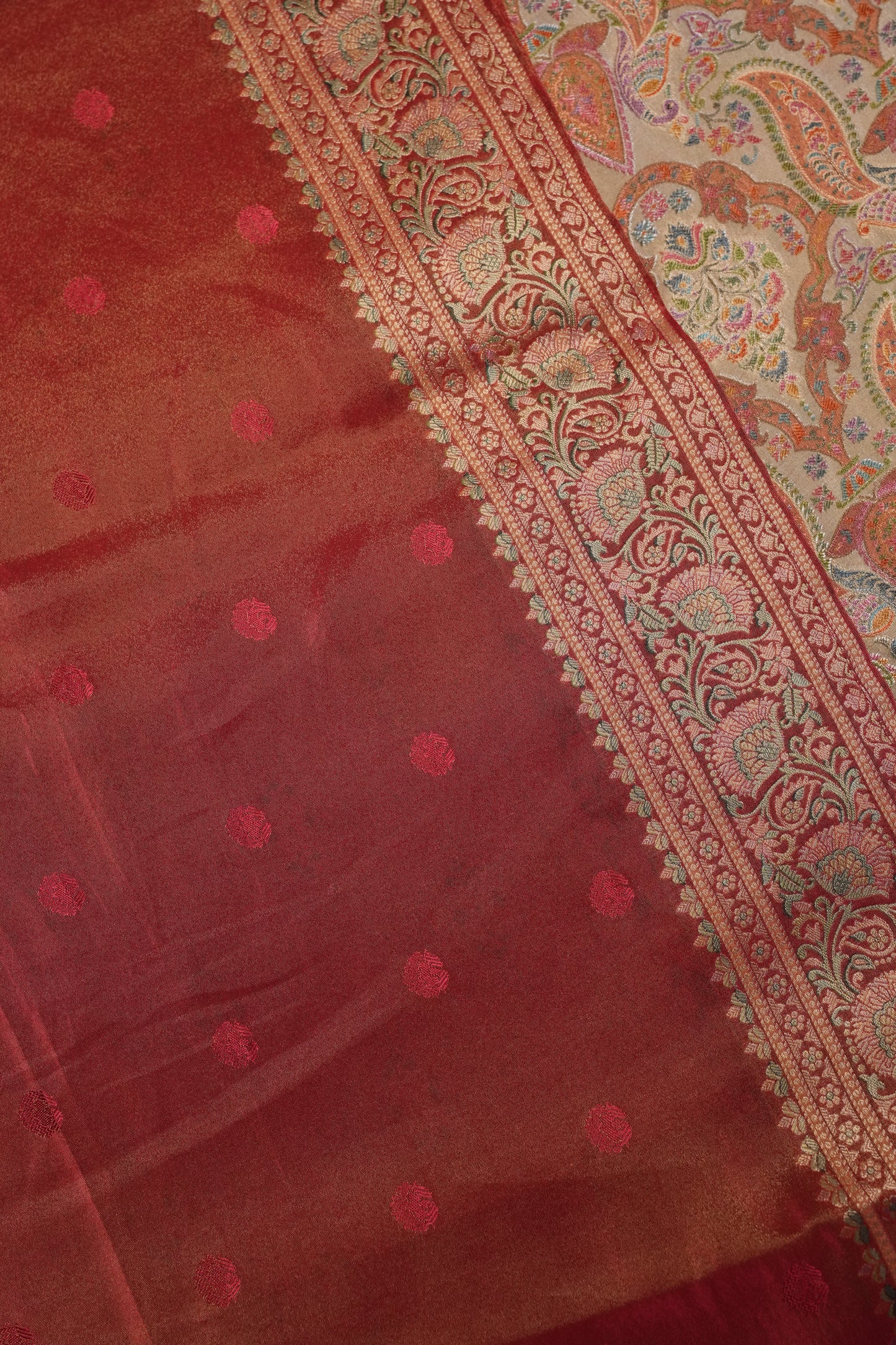 Kashmiri Pashmina Mellow Tissue Saree - Ivory & Peach