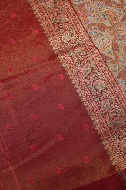 Kashmiri Pashmina Mellow Tissue Saree - Ivory & Peach