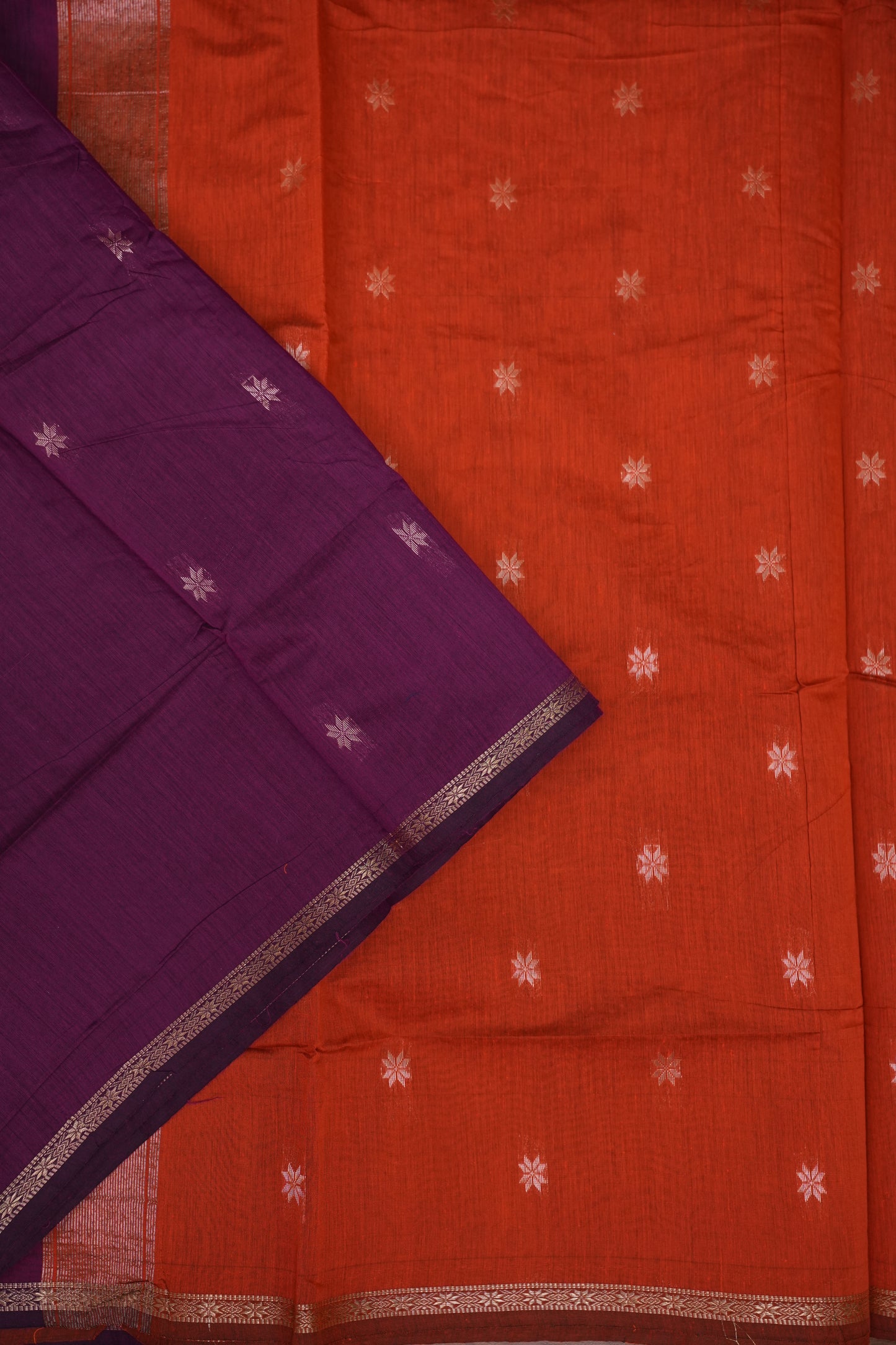 Maheshwari Silk Cotton Saree|Purple & Orange