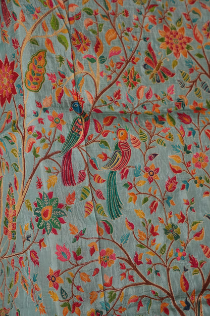 Kashmiri Pashmina Story Telling Saree - Baby Green