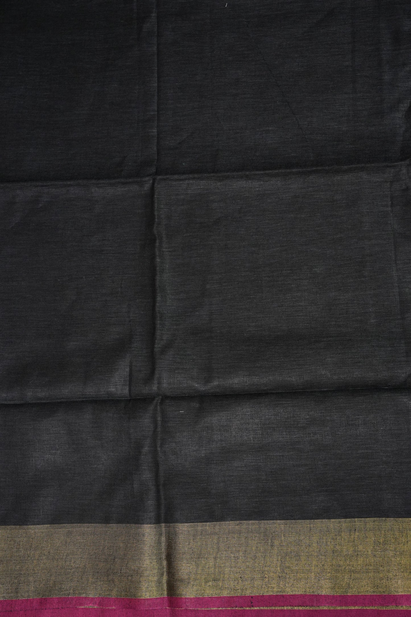 Pure Linen Saree-Classic Black with Antique Gold Border & Pink Accents