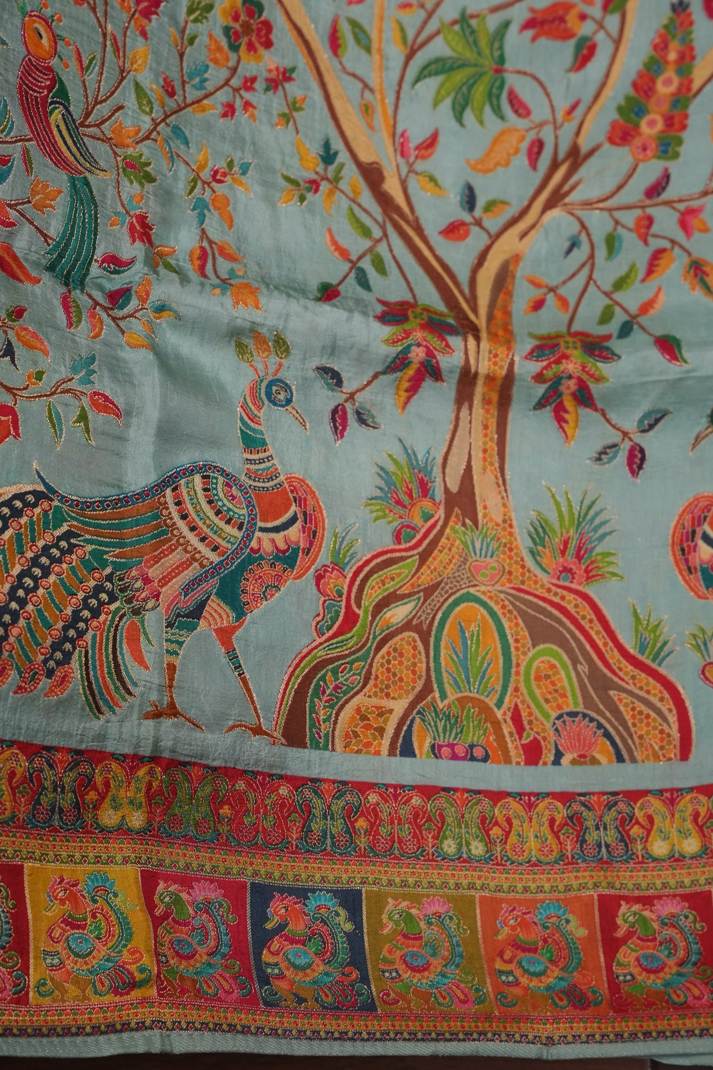 Kashmiri Pashmina Story Telling Saree - Baby Green