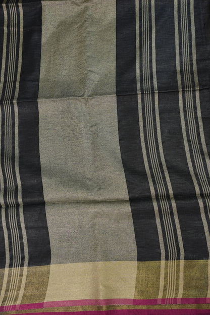 Pure Linen Saree-Classic Black with Antique Gold Border & Pink Accents