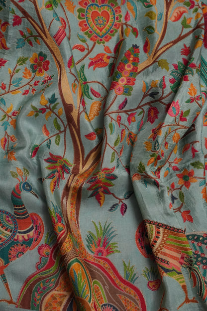 Kashmiri Pashmina Story Telling Saree - Baby Green