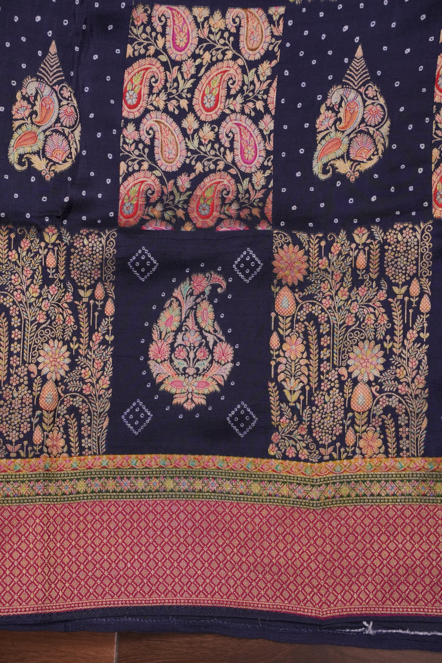 Kashmiri Pashmina Story Telling Saree - Navy Blue & Pink
