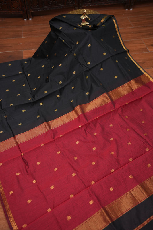 Maheshwari Silk Cotton Saree|Black & Red