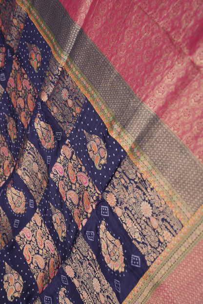 Kashmiri Pashmina Story Telling Saree - Navy Blue & Pink