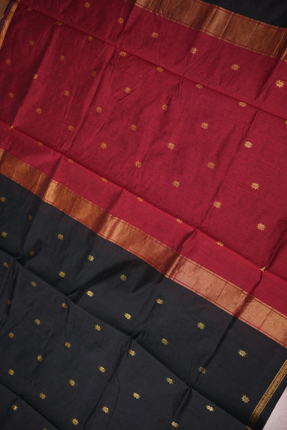 Maheshwari Silk Cotton Saree|Black & Red
