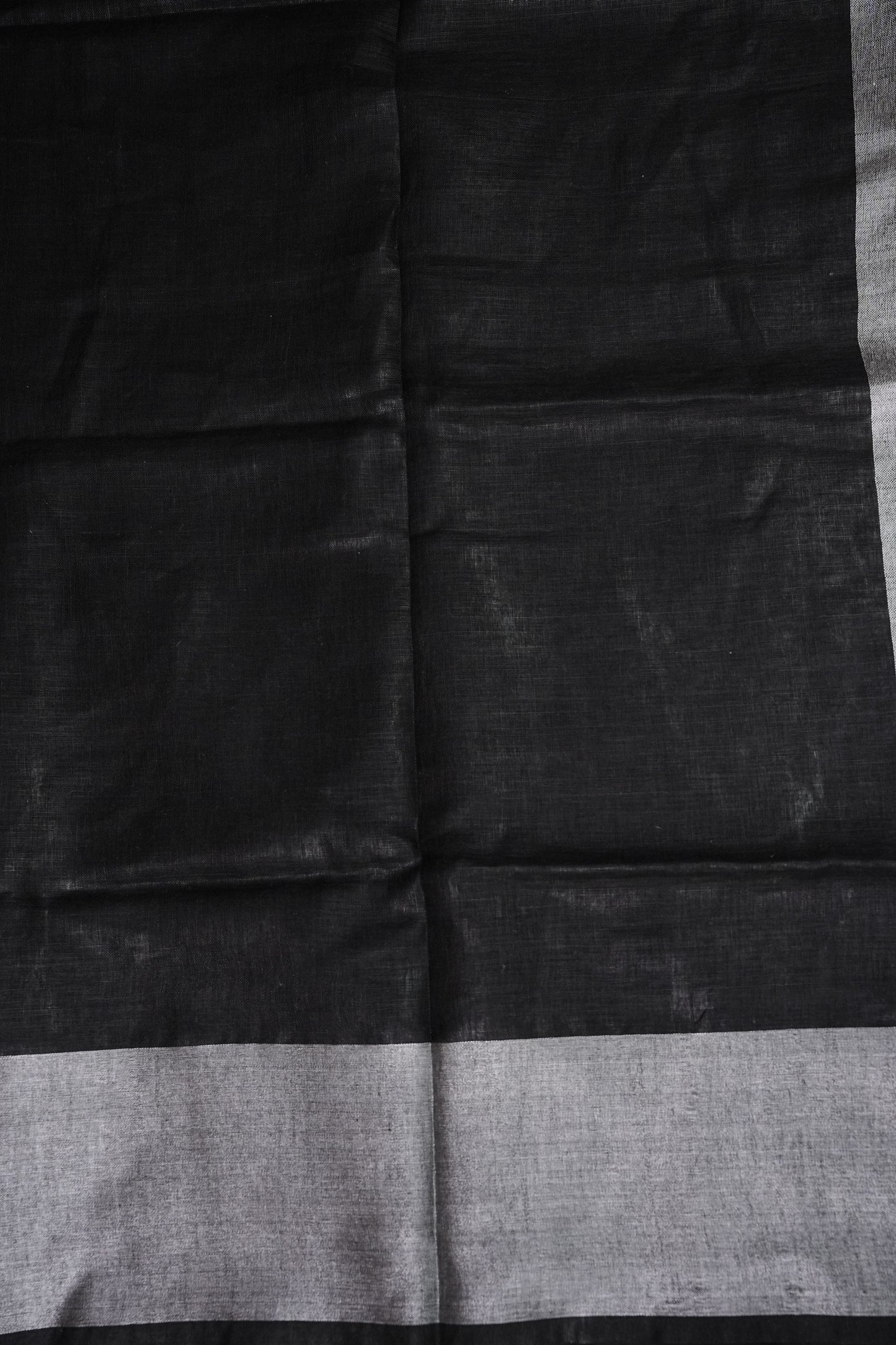 Pure Linen Silk Saree – Classic Black & Silver Dual Tone with Minimalist Border