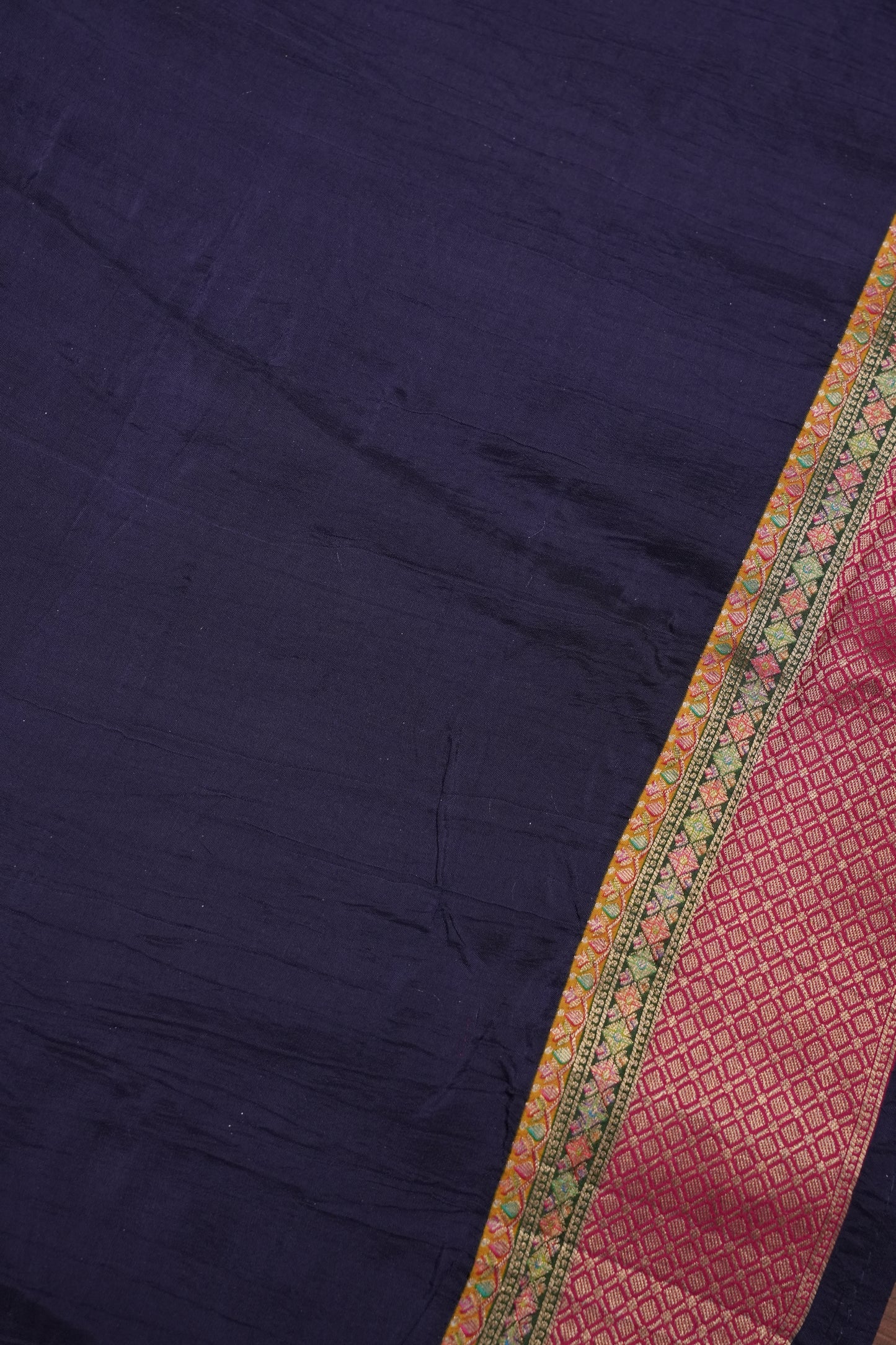 Kashmiri Pashmina Story Telling Saree - Navy Blue & Pink