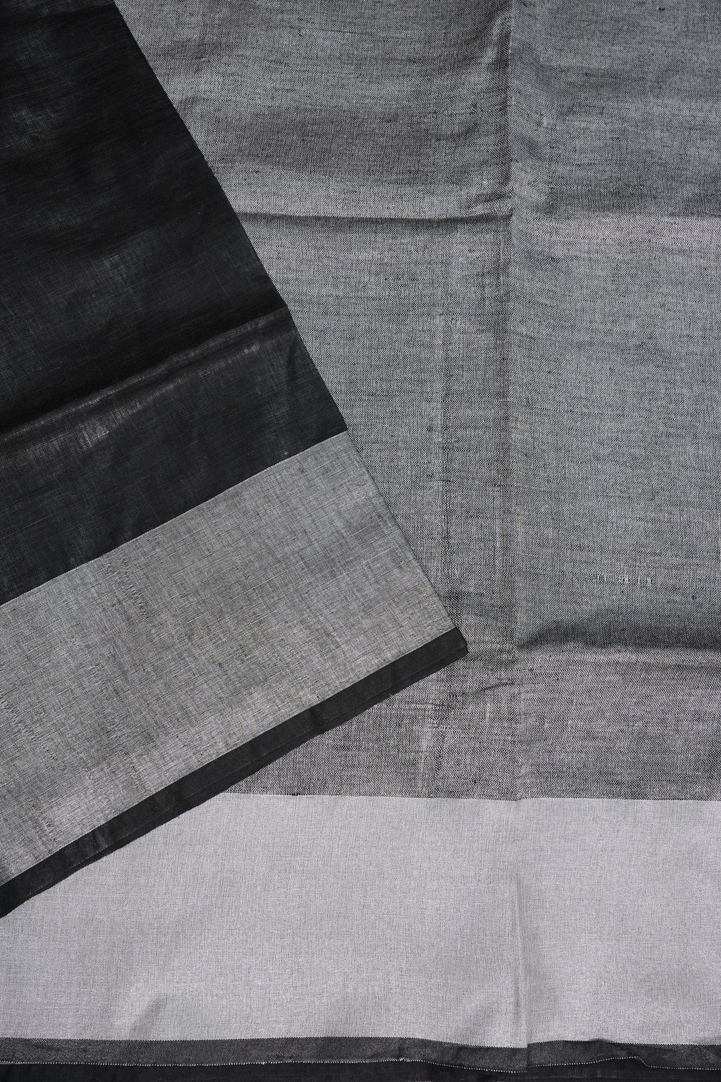 Pure Linen Silk Saree – Classic Black & Silver Dual Tone with Minimalist Border