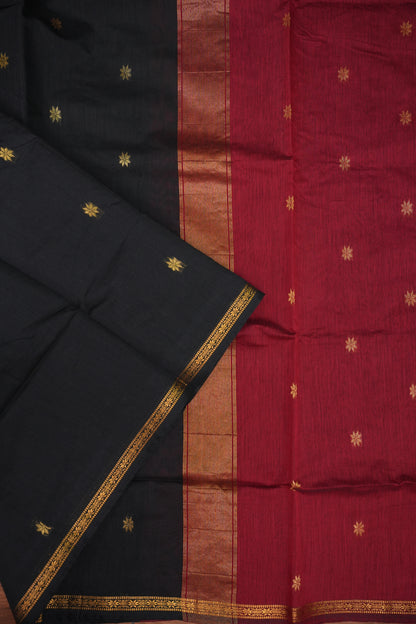 Maheshwari Silk Cotton Saree|Black & Red