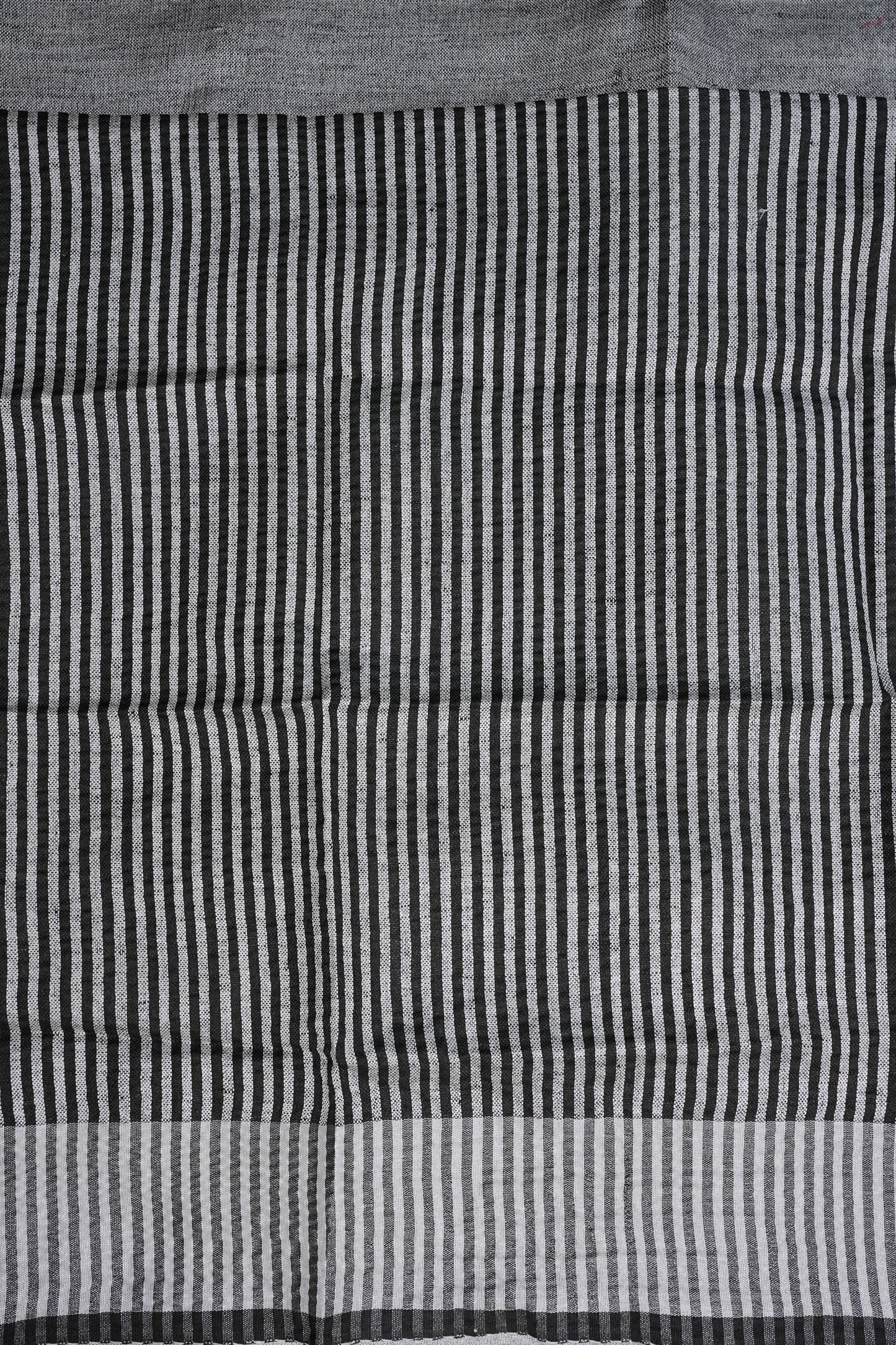 Pure Linen Silk Saree – Classic Black & Silver Dual Tone with Minimalist Border