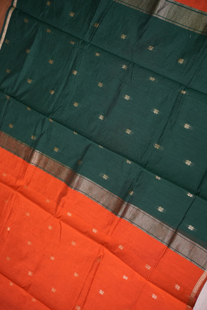 Maheshwari Silk Cotton Saree|Orange & Green