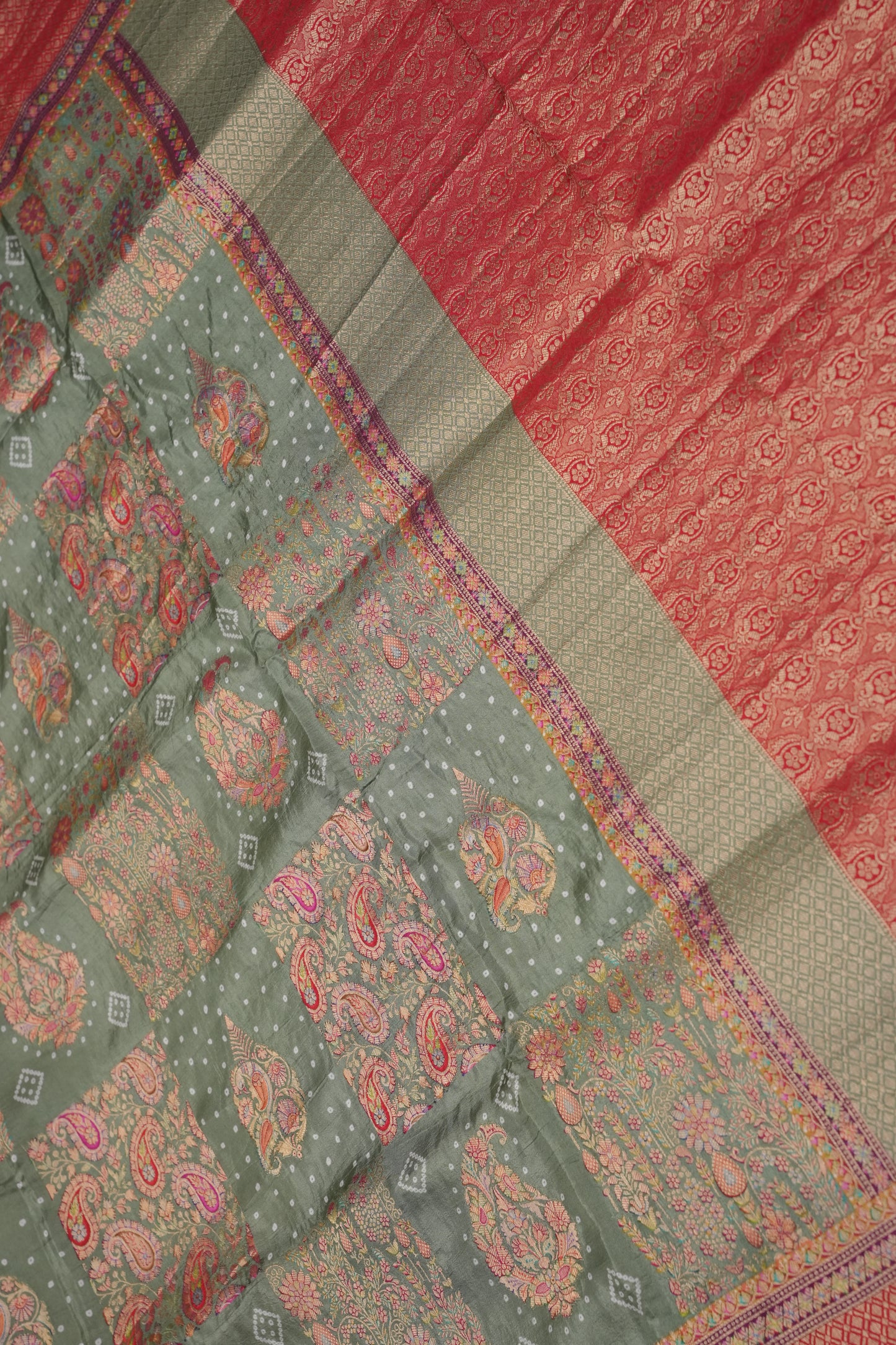 Kashmiri Pashmina Story Telling Saree - Sage Green