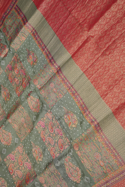 Kashmiri Pashmina Story Telling Saree - Sage Green