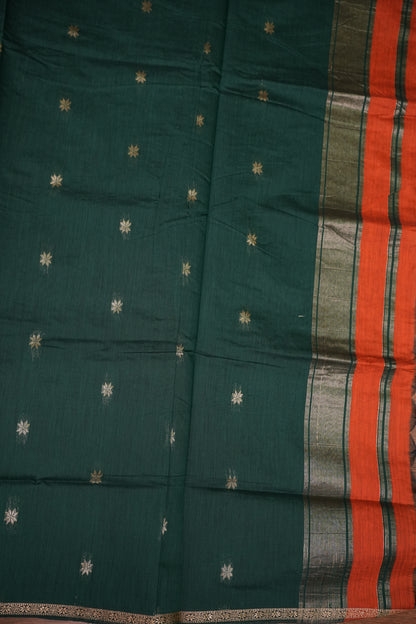 Maheshwari Silk Cotton Saree|Orange & Green