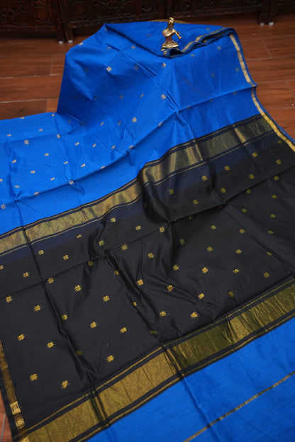Maheshwari Silk Cotton Saree|Blue and Black