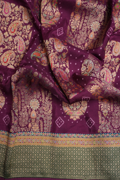 Kashmiri Pashmina Story Telling Saree - Wine