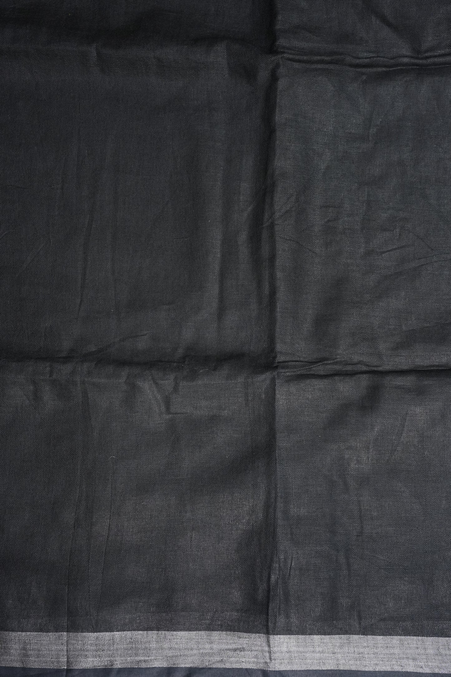 Hand Embroidery Pure Linen Saree With Tissue Border - Black