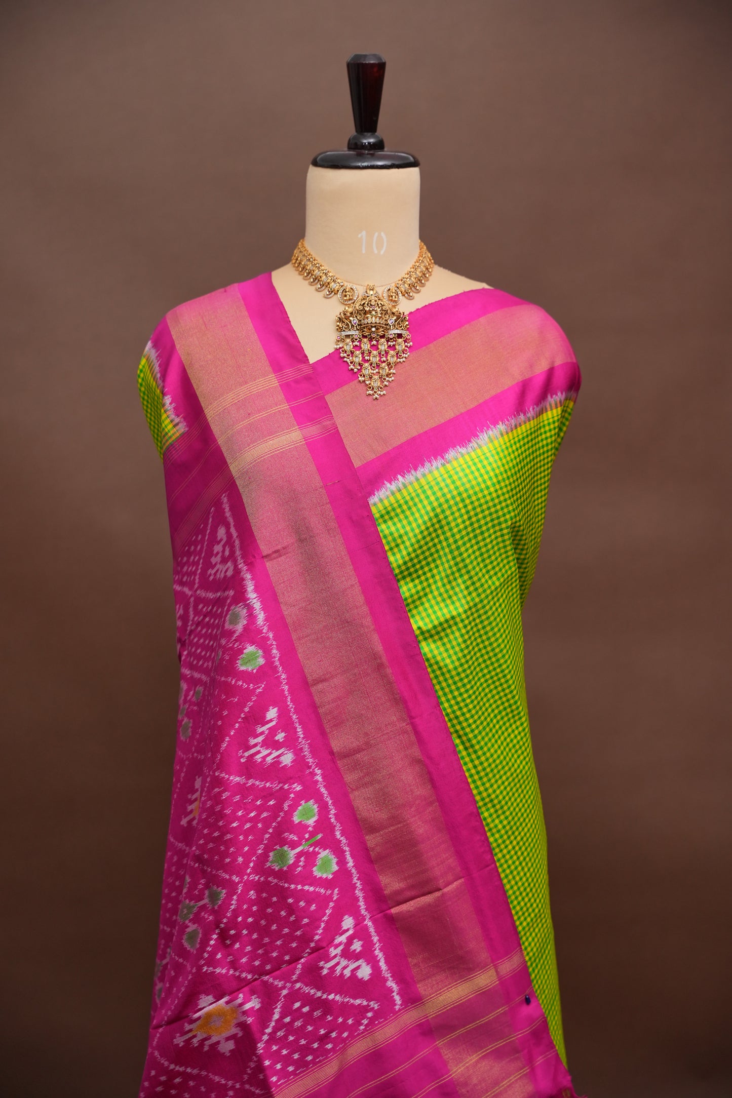 Pure Ikkat Soft Silk Saree - Parrot Green & Pink