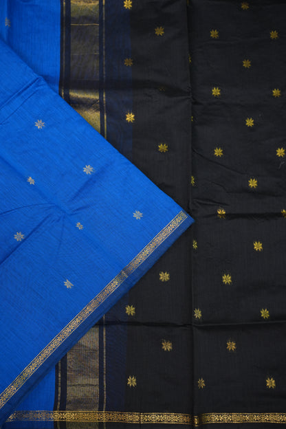 Maheshwari Silk Cotton Saree|Blue and Black
