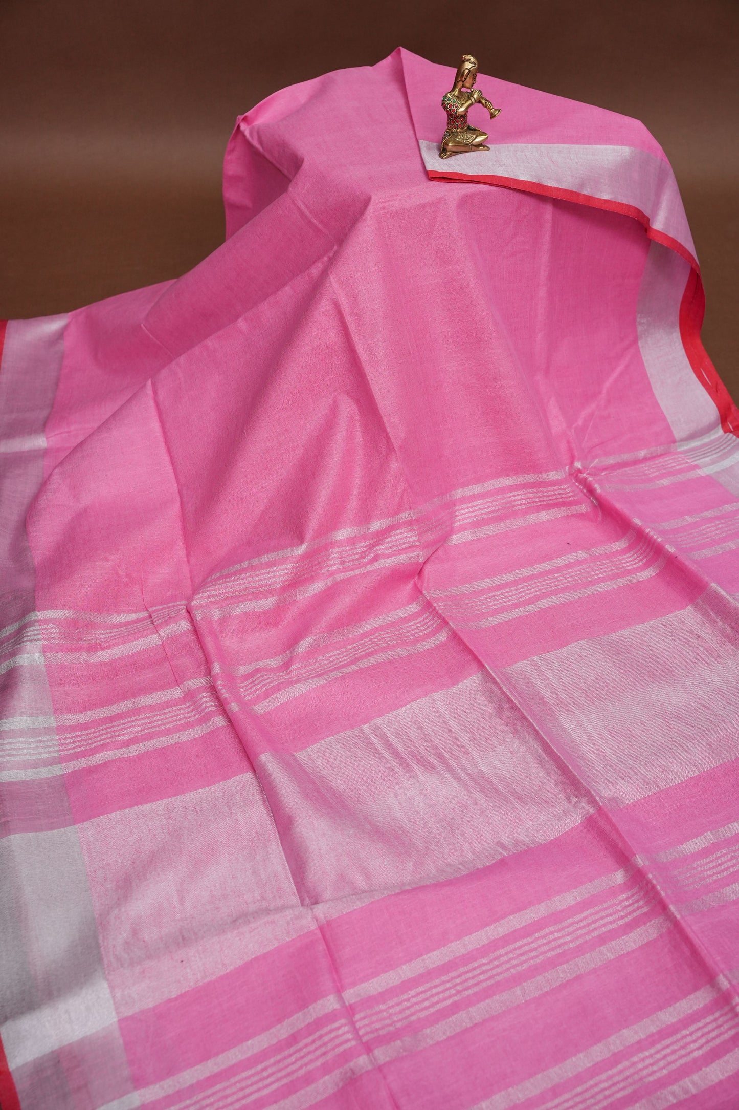 Pure Linen Saree – Blush Pink with Silver Zari Accents