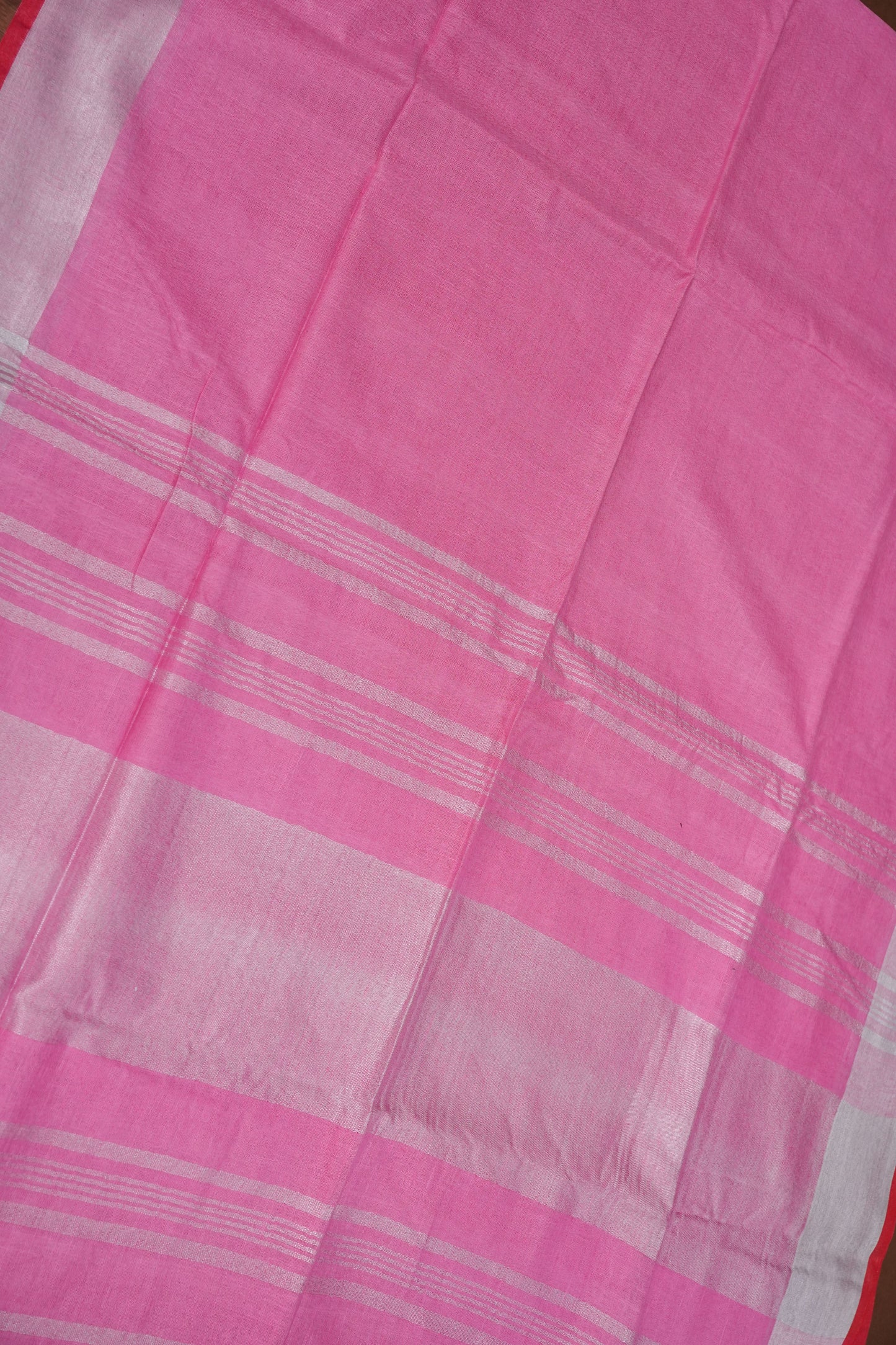 Pure Linen Saree – Blush Pink with Silver Zari Accents