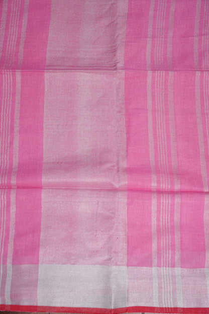 Pure Linen Saree – Blush Pink with Silver Zari Accents
