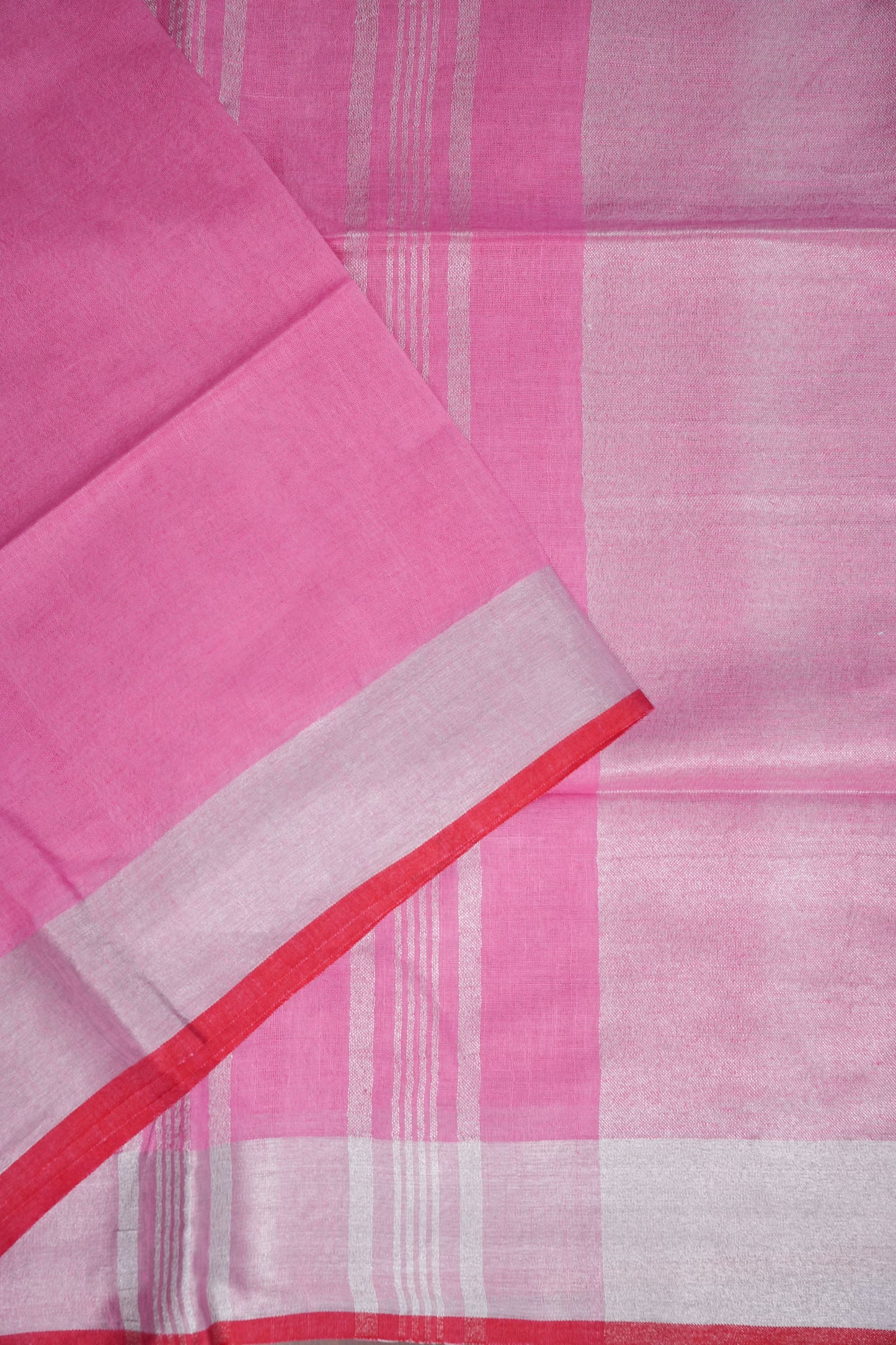 Pure Linen Saree – Blush Pink with Silver Zari Accents