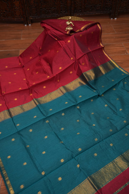 Maheshwari Silk Cotton Saree|Maroon and Teal