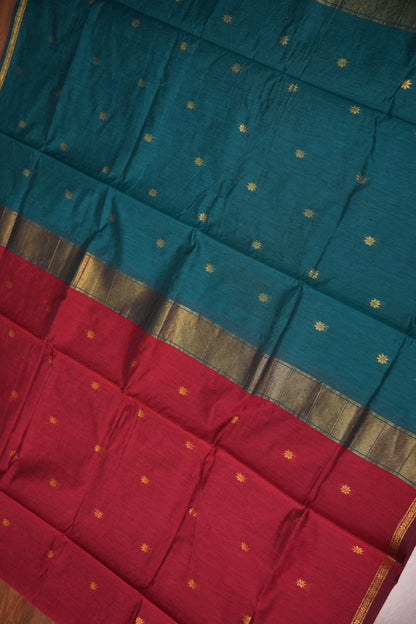 Maheshwari Silk Cotton Saree|Maroon and Teal