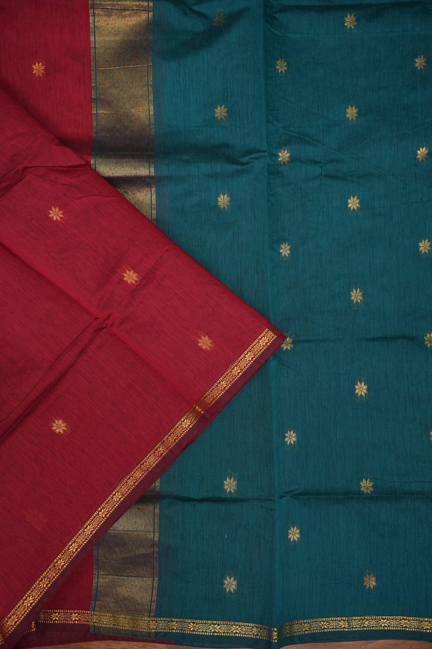 Maheshwari Silk Cotton Saree|Maroon and Teal