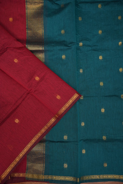 Maheshwari Silk Cotton Saree|Maroon and Teal