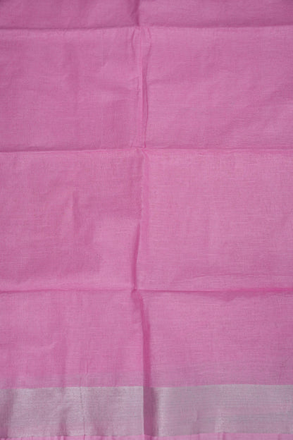 Pure Linen Saree – Soft Baby Pink with Silver Zari Stripes