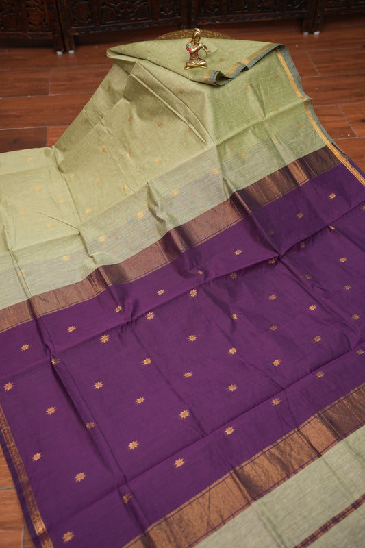 Maheshwari Silk Cotton Saree|Sage Green and Purple