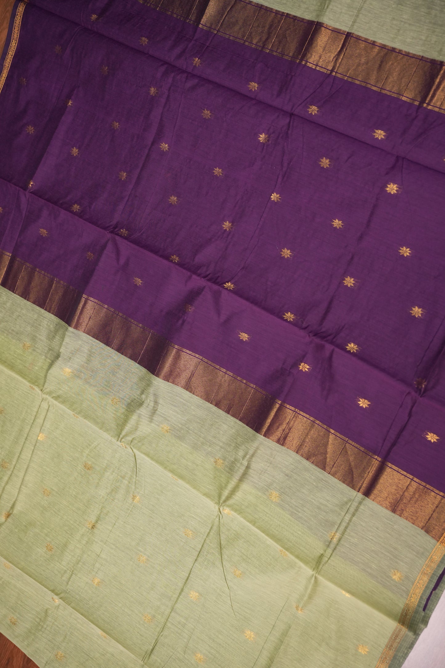 Maheshwari Silk Cotton Saree|Sage Green and Purple