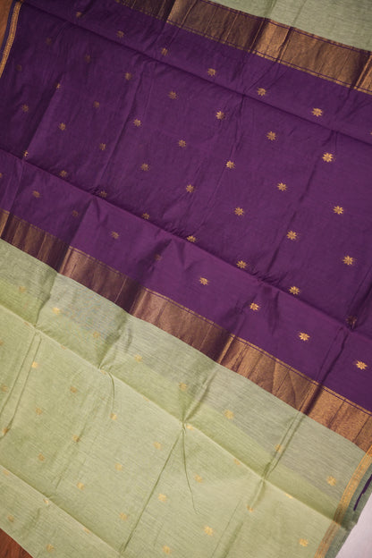 Maheshwari Silk Cotton Saree|Sage Green and Purple
