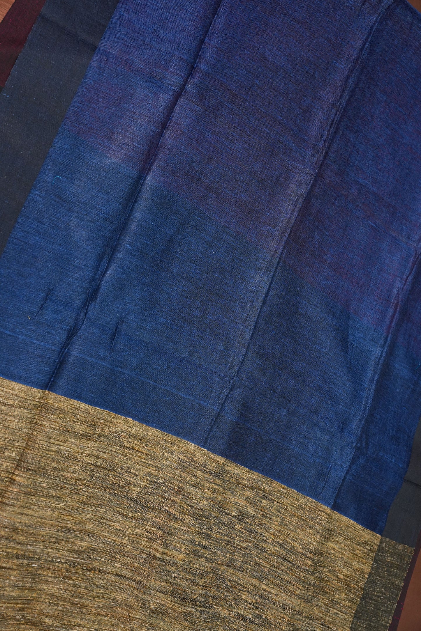 Half and Half Pure Linen Saree with Textured Jute Linen Pallu-Royal Blue & Wine