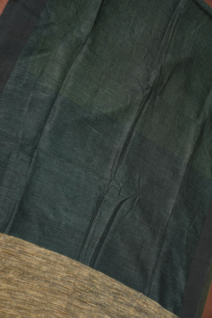 Half and Half Pure Linen Saree with Textured Jute Linen Pallu-Forest Green & Olive Green