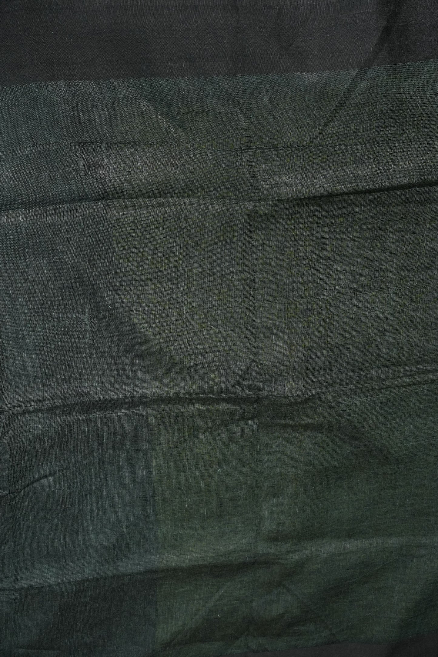 Half and Half Pure Linen Saree with Textured Jute Linen Pallu-Forest Green & Olive Green