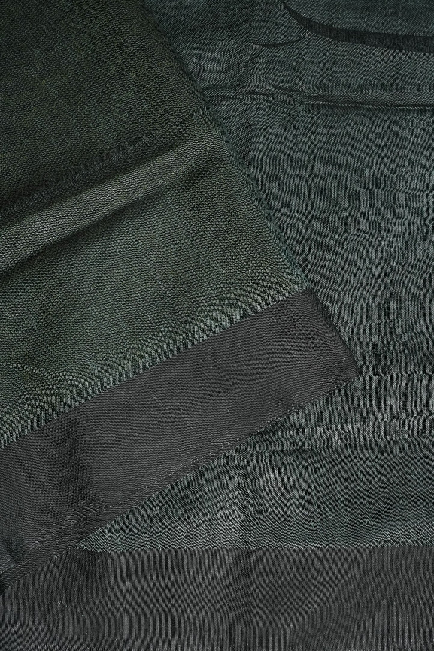 Half and Half Pure Linen Saree with Textured Jute Linen Pallu-Forest Green & Olive Green