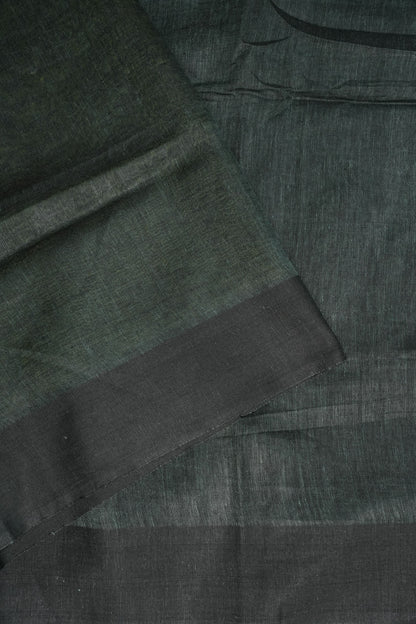 Half and Half Pure Linen Saree with Textured Jute Linen Pallu-Forest Green & Olive Green
