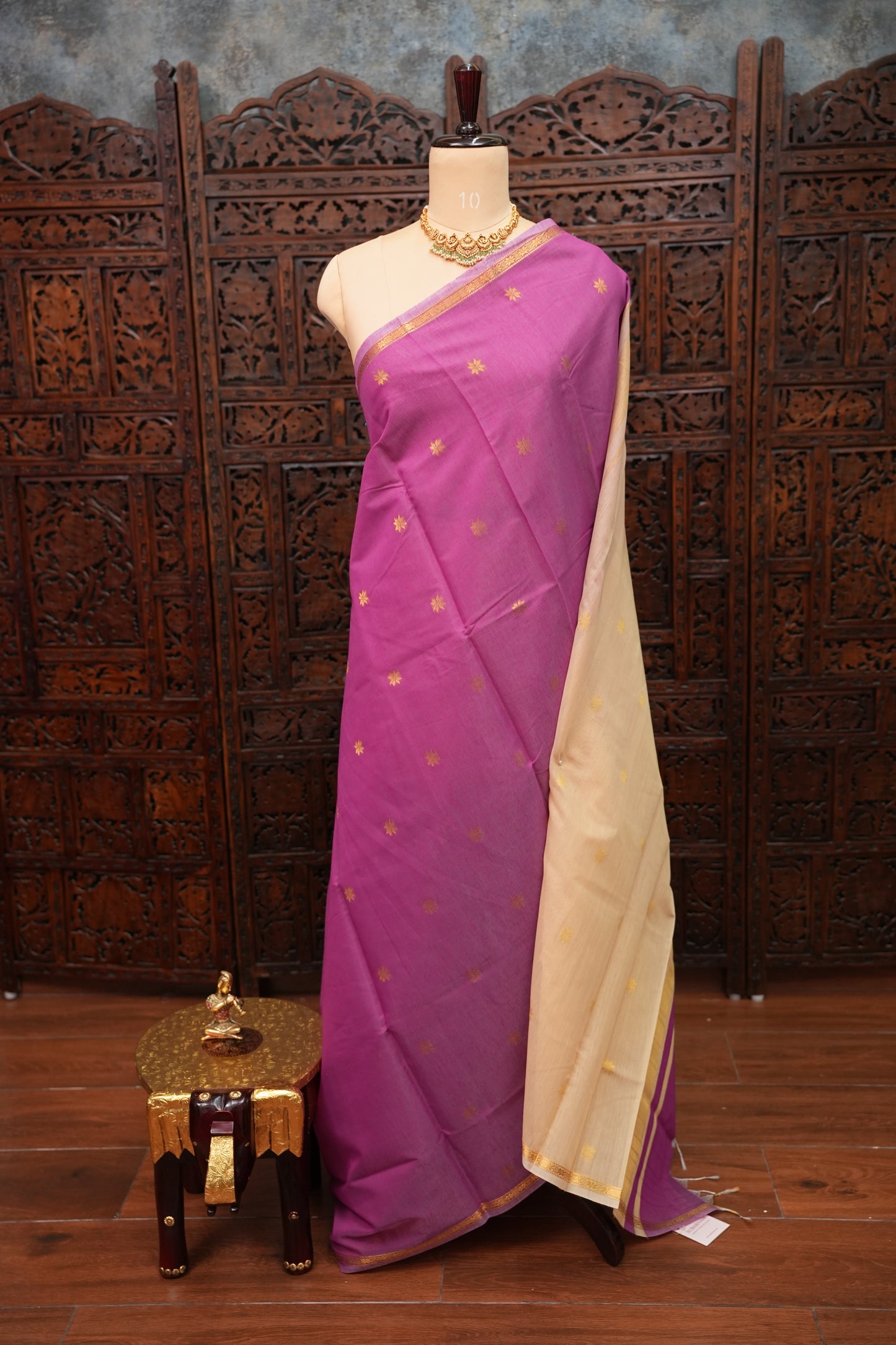 Maheshwari Silk Cotton Saree|Pink and Half White